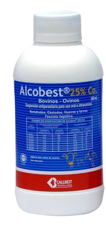 Alcobest 25% x 500 mL - Antiparasitario para ganado bovino y ovino.