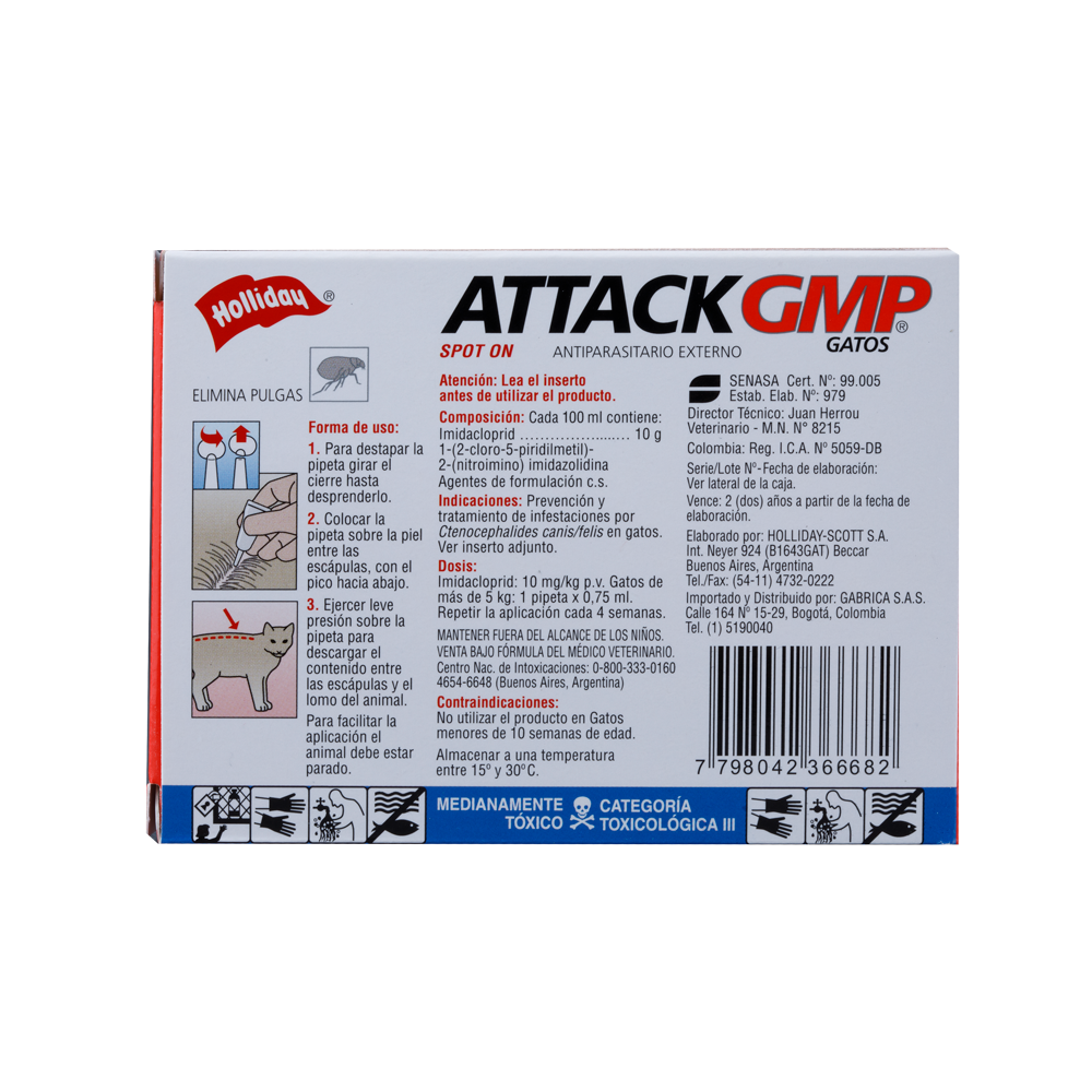 Antiparasitario Externo para Gatos Attack GMP x 0,75ml (Mayor a 5 KG)
