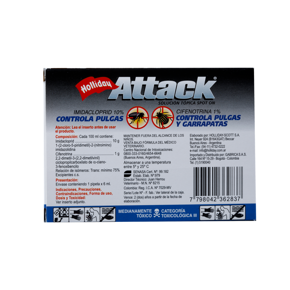 Antiparasitario Externo para Perro Attack x 6 ml (35 a 60 Kg)
