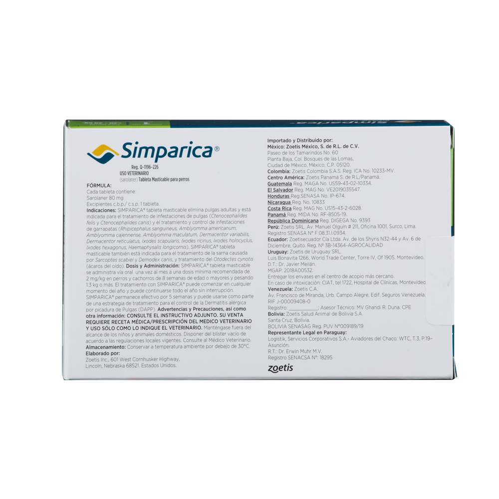 Antiparasitario Externo para Perro Simparica 80 Mg Caja x 1 Tableta