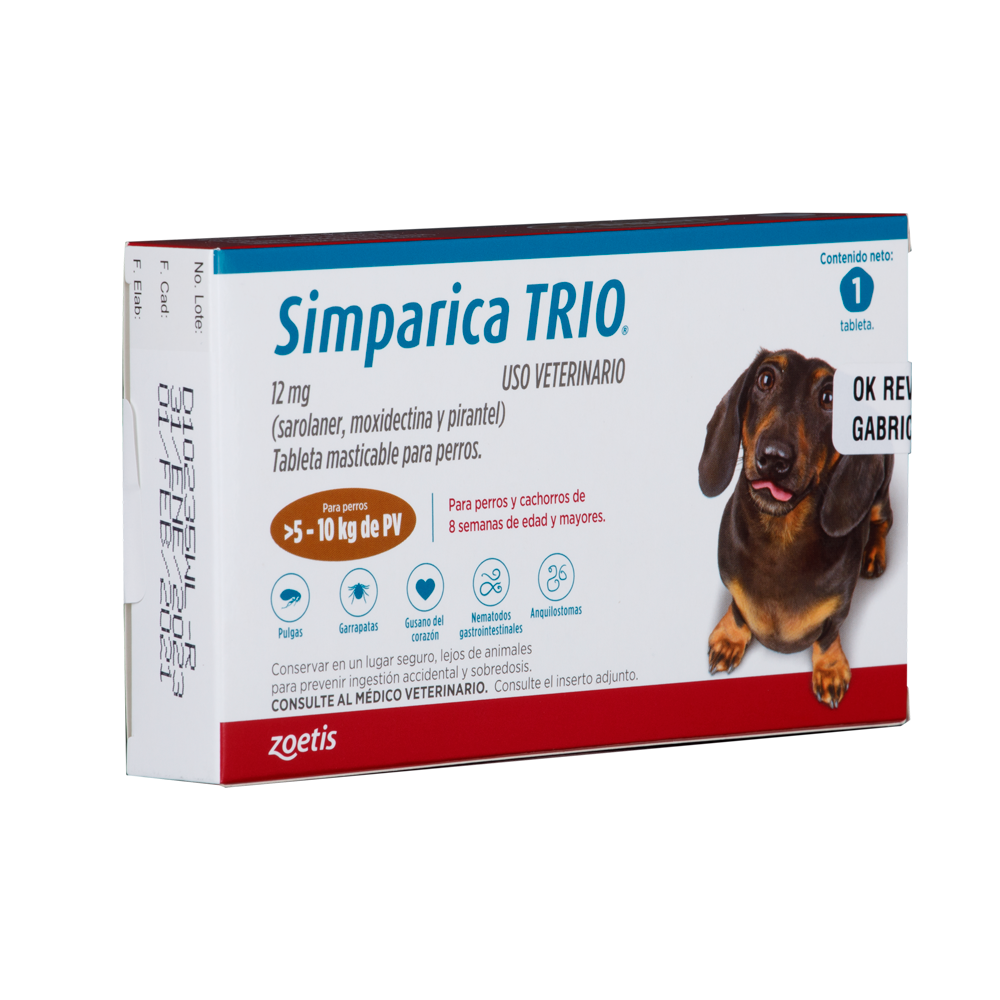 Antiparasitario Interno y Externo para Perro Simparica Trio 5 Kg - 10 Kg x 1 Tableta