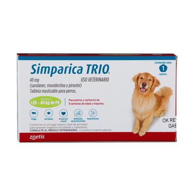 Antiparasitario Interno y Externo para Perro Simparica Trio 20 Kg - 40 Kg x 1 Tableta