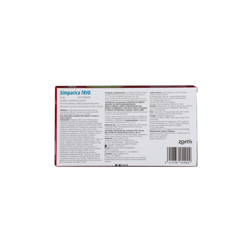 Antiparasitario Interno y Externo para Perro Simparica Trio 20 Kg - 40 Kg x 1 Tableta