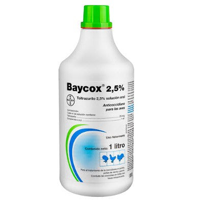 Botella de Baycox X Litro: Tratamiento antiparasitario para lechones.