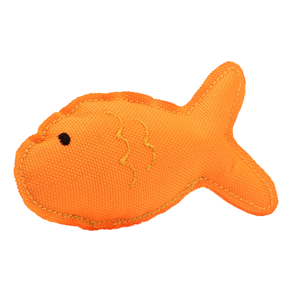 Juguete para gatos Freddie the Fish de Beco Catnip, hecho de plástico reciclado y relleno de hierba gatera.