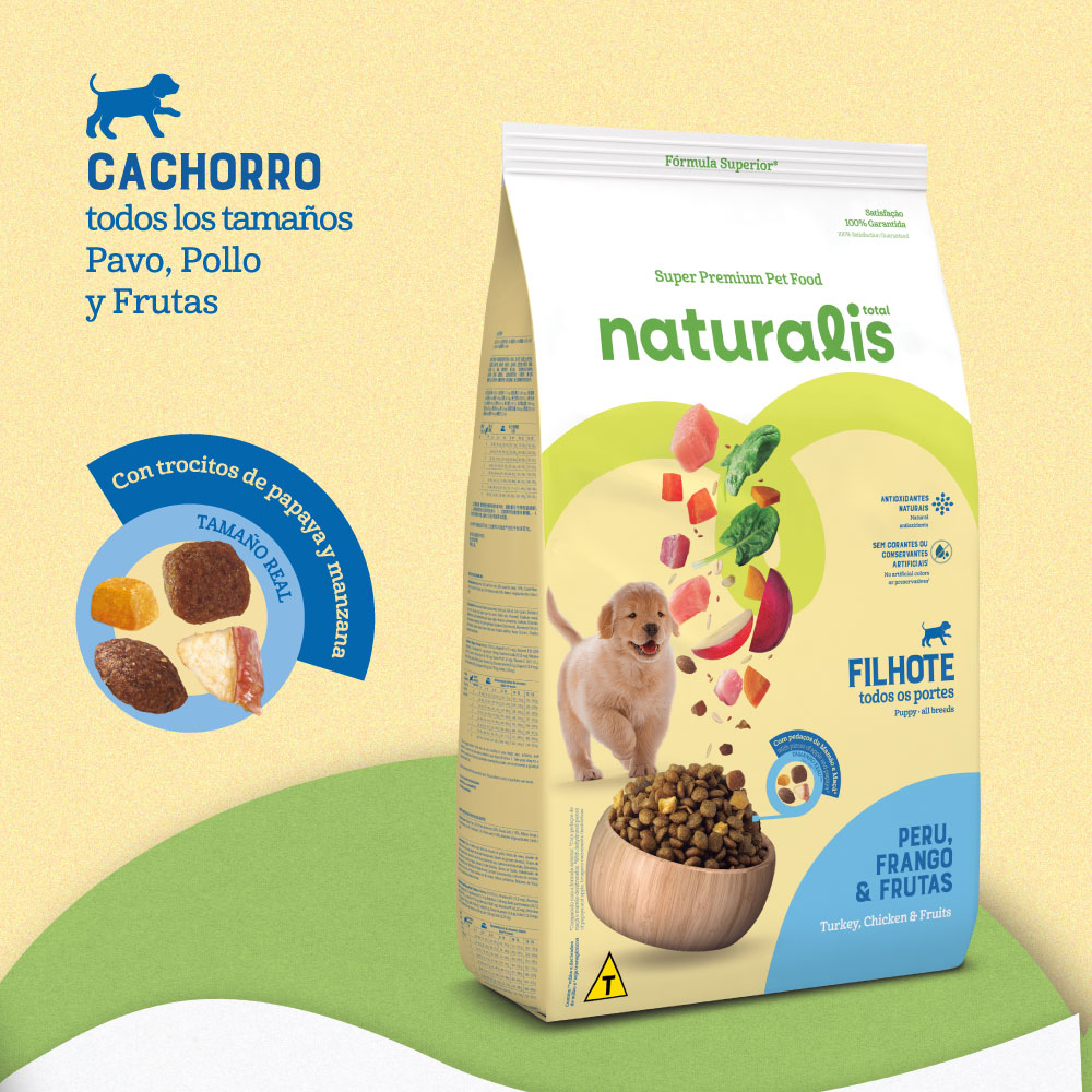 Naturalis Comida para Perro Cachorro Raza Mediana Grande Pollo, Pavo y Frutas