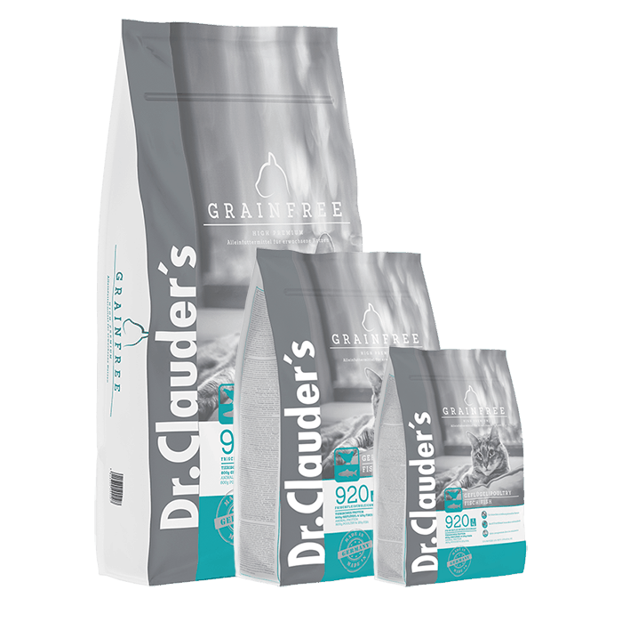 Envase de Dr. Clauder's HP Cat Adult Grainfree, alimento seco para gatos adultos.