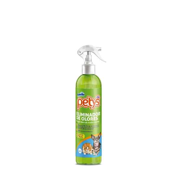 Eliminador de Olores Petys 280 ml para mascotas, fragancia cítrica o lavanda.