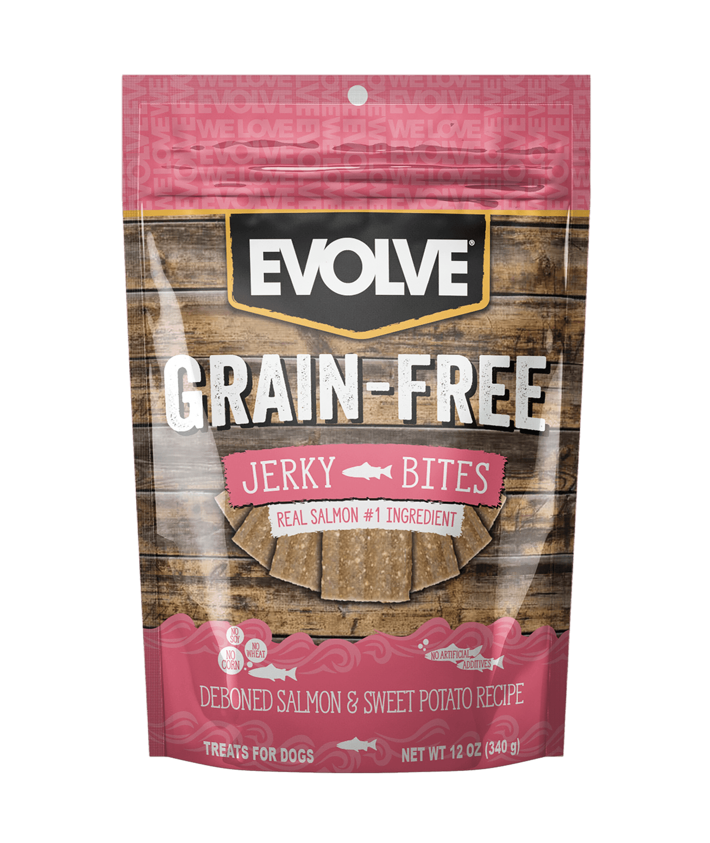 Evolve Grain-Free Snack para Perros Jerky Salmón