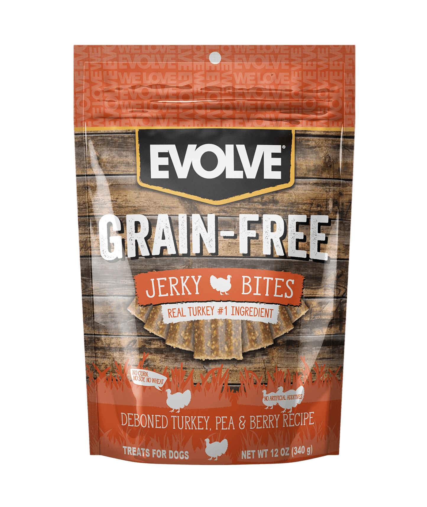 Evolve Grain-Free Snack para Perros Jerky Pavo
