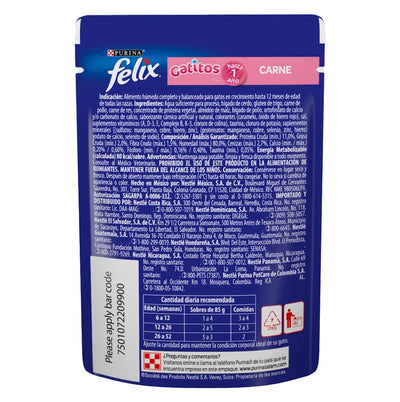 Purina® Felix® Comida Húmeda para Gatitos Carne x 85 gr