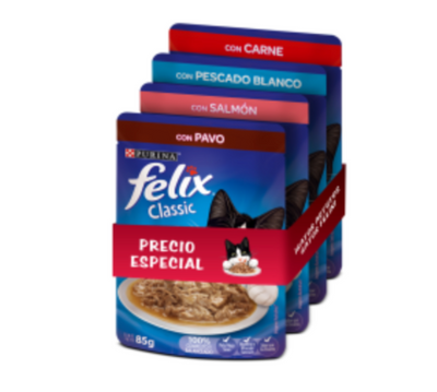Purina® Felix® Comida Húmeda para Gatos Pack Surtido x 4 Sobres