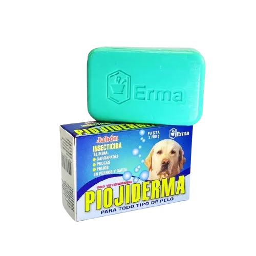 Jabón Piojiderma para tratamiento antiparasitario en perros y gatos