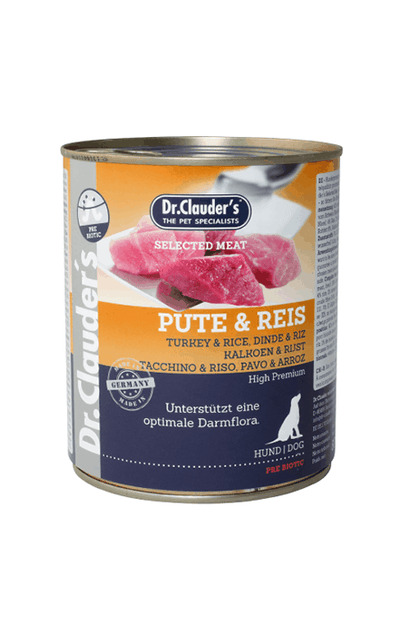 Lata de comida húmeda Dr. Clauder's para perros adultos - Pavo y Arroz