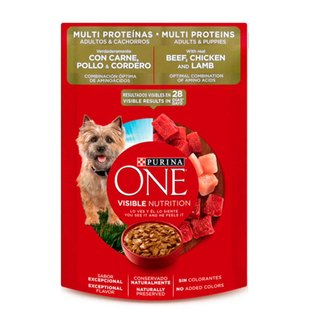 Purina® One® Comida Húmeda para Perros Adultos y Cachorros Multiproteína x 85 gr