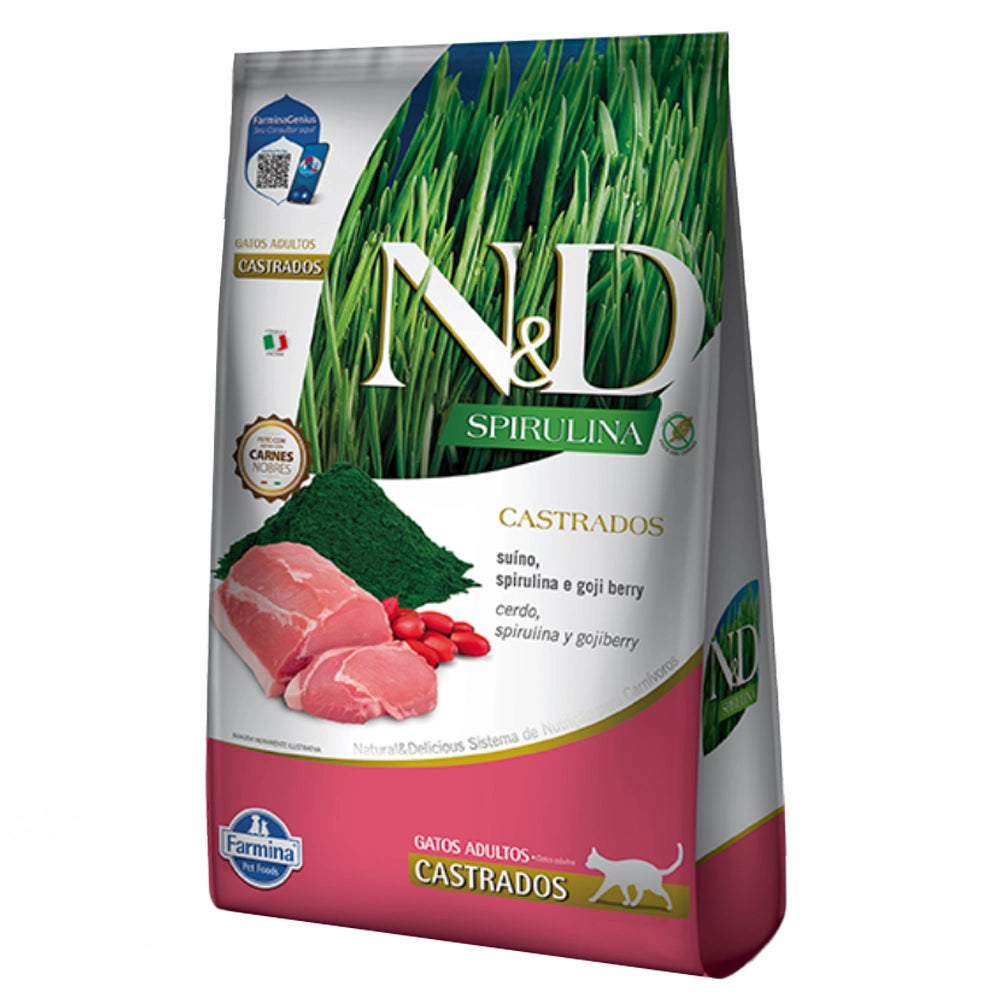 N&D SPIRULINA Comida para Gatos Castrados Sabor a Cerdo