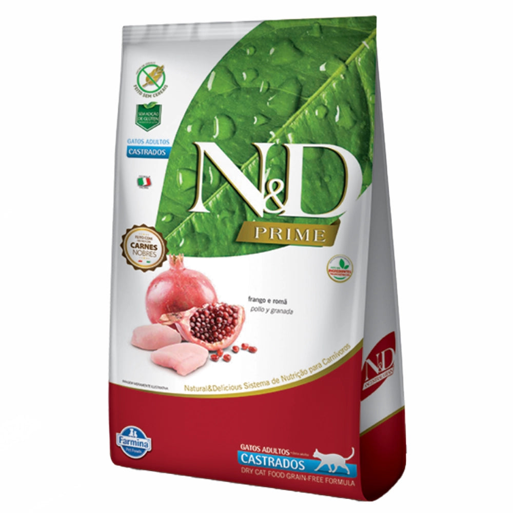 N&D PRIME Comida para Gatos Adultos Castrados Sabor a Pollo y Granada
