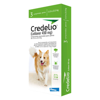 Comprimidos masticables Credelio para perros de 11 a 22 kg.