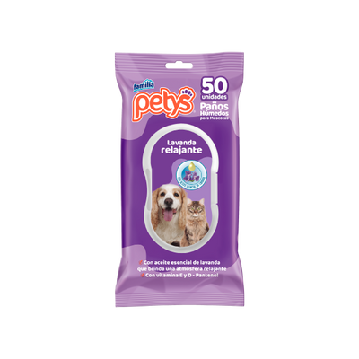 Paños Húmedos Petys Lavanda x 50 Und para mascotas.