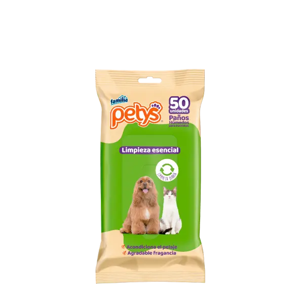 Paños Húmedos Petys Limpieza Esencial x 50 Und para mascotas.