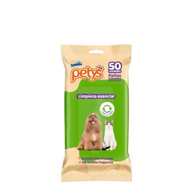 Paños Húmedos Petys Limpieza Esencial x 50 Und para mascotas.