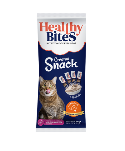 Healthy Bites Snack Cremoso para Gato sabor Camarón x 4 u 56 gr