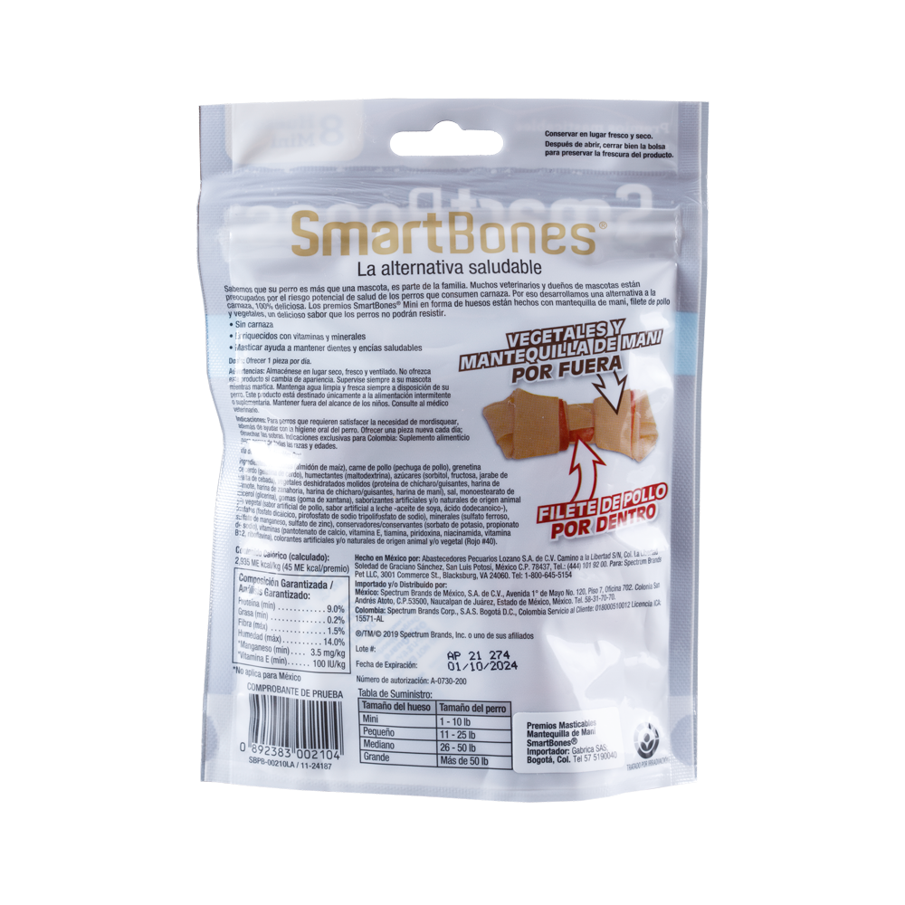 Smartbones Snack Para Perros Mini Mantequilla de Mani x 8 u