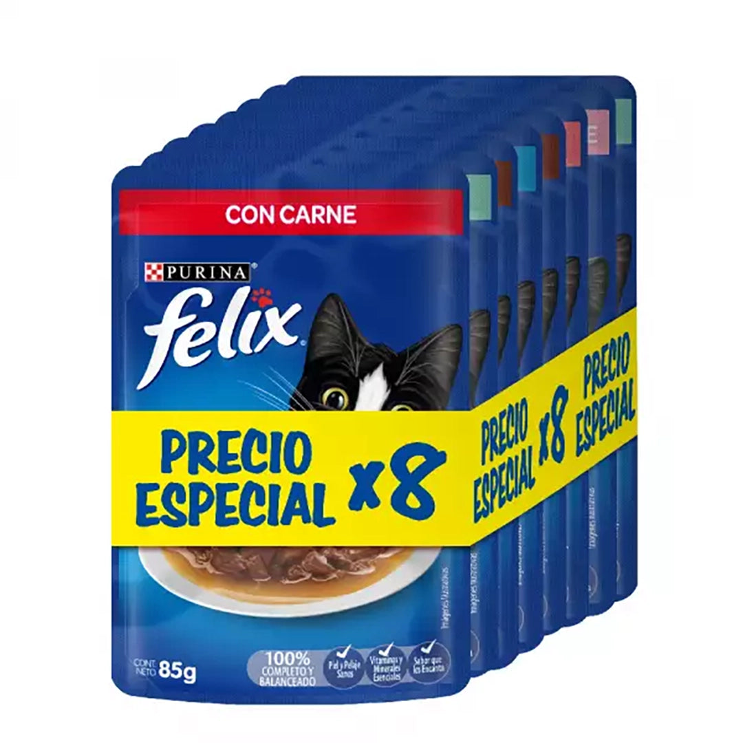 Purina® Felix® Comida Húmeda para Gatos Pack Surtido x 8 Sobres
