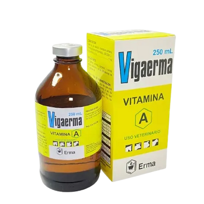 Frasco de VIGAERMA 250ml con suplemento vitamínico para animales