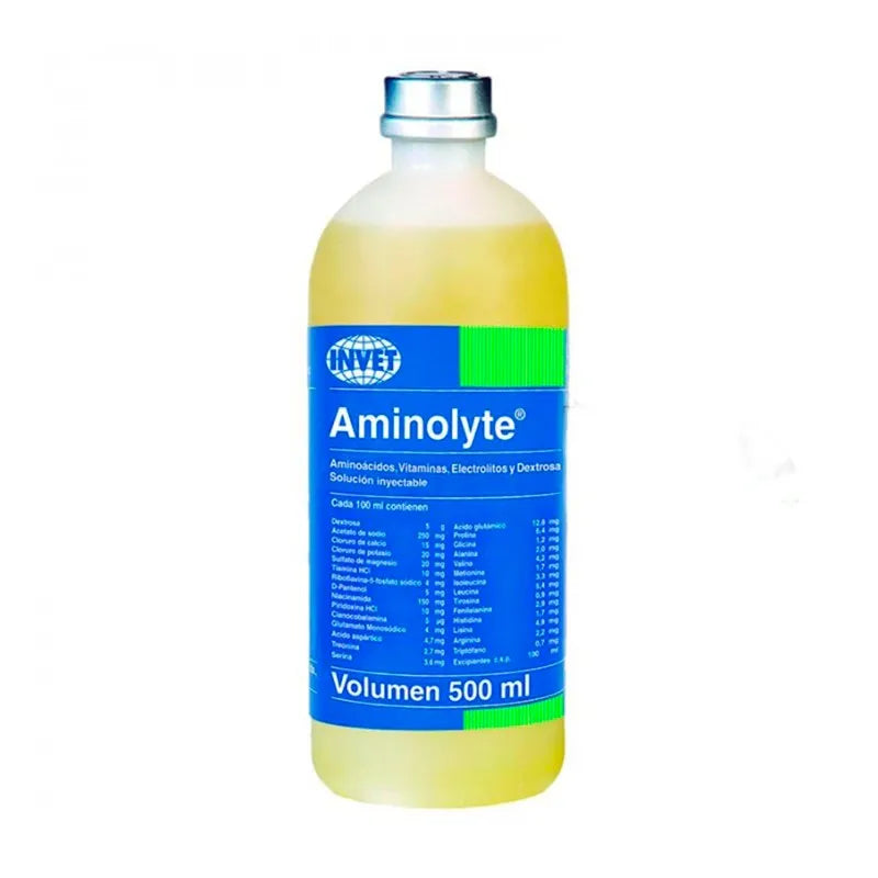 Botella de AMINOLYTE X 500 CC - Solución Vitamínica y de Electrolitos para Mascotas y Ganado