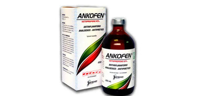 Frasco de ANKOFEN: Solución Inyectable Antiinflamatoria y Analgésica para Mascotas y Ganado