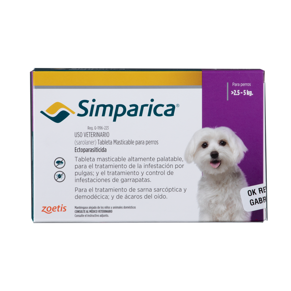 Antiparasitario Externo para Perro Simparica 10 mg (2,5 a 5 kg) Caja x 1 Tableta