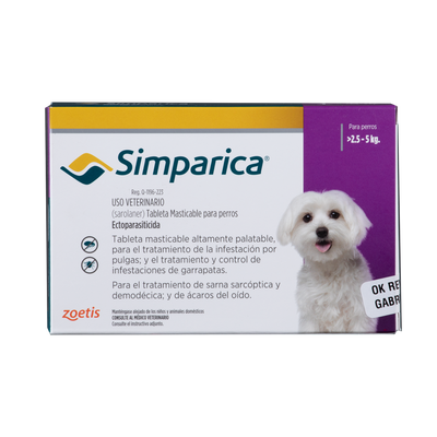 Antiparasitario Externo para Perro Simparica 10 mg (2,5 a 5 kg) Caja x 1 Tableta