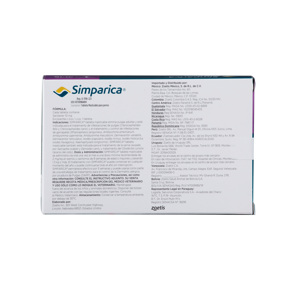 Antiparasitario Externo para Perro Simparica 10 mg (2,5 a 5 kg) Caja x 1 Tableta