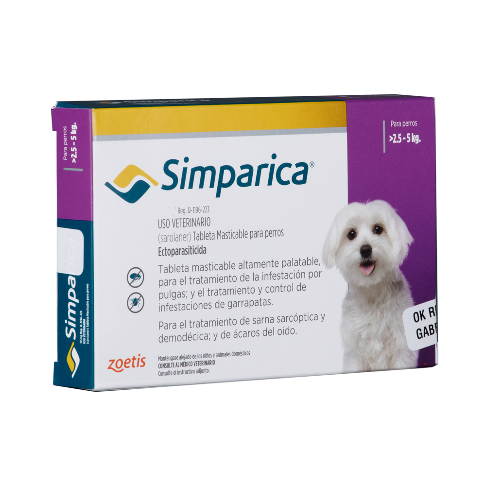 Antiparasitario Externo para Perro Simparica 10 mg (2,5 a 5 kg) Caja x 1 Tableta