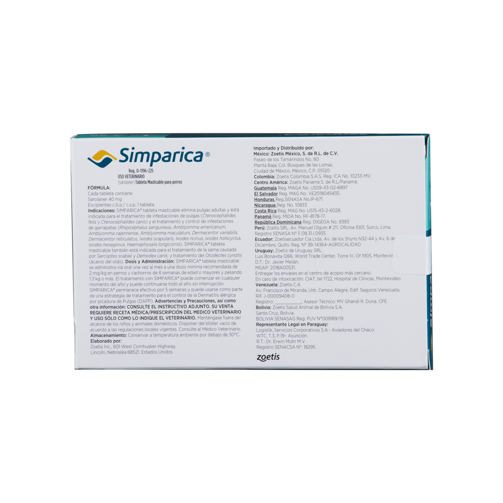 Antiparasitario Externo para Perro Simparica 40 Mg  Caja x 1 Tableta