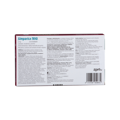 Antiparasitario Interno y Externo para Perro Simparica Trio 5 Kg - 10 Kg x 1 Tableta