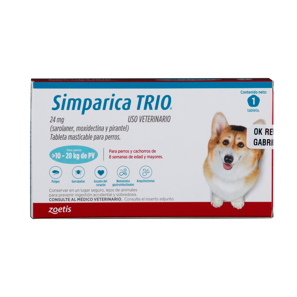 Antiparasitario Interno y Externo para Perro  Simparica Trio 10 Kg - 20 Kg x 1 Tableta