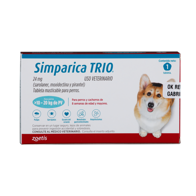 Antiparasitario Interno y Externo para Perro  Simparica Trio 10 Kg - 20 Kg x 1 Tableta