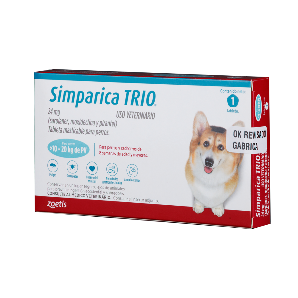 Antiparasitario Interno y Externo para Perro  Simparica Trio 10 Kg - 20 Kg x 1 Tableta