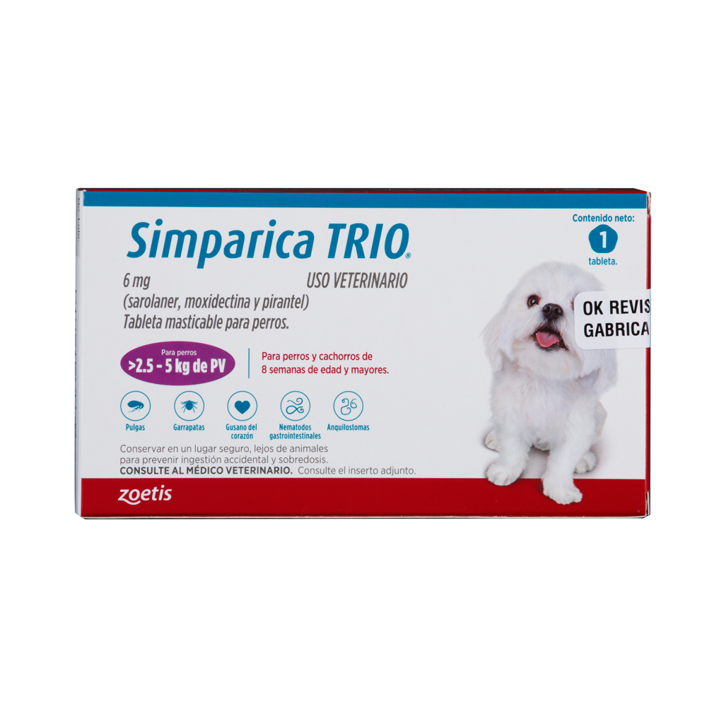 Antiparasitario Interno y Externo para Perro Simparica Trio 2.5 Kg - 5 Kg x 1 Tableta