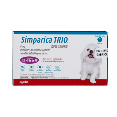 Antiparasitario Interno y Externo para Perro Simparica Trio 2.5 Kg - 5 Kg x 1 Tableta