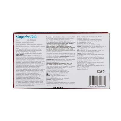 Antiparasitario Interno y Externo para Perro Simparica Trio 2.5 Kg - 5 Kg x 1 Tableta