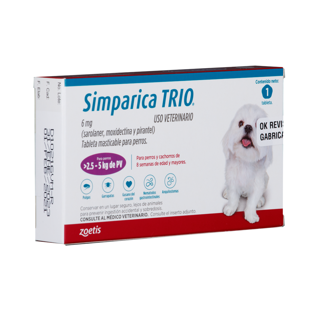 Antiparasitario Interno y Externo para Perro Simparica Trio 2.5 Kg - 5 Kg x 1 Tableta