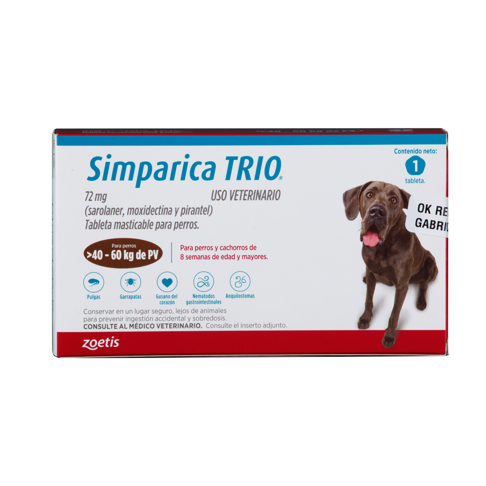 Antiparasitario Interno y Externo para Perro  Simparica Trio 40 Kg - 60 Kg x 1 Tableta
