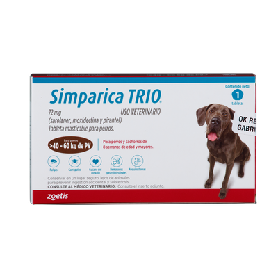 Antiparasitario Interno y Externo para Perro  Simparica Trio 40 Kg - 60 Kg x 1 Tableta