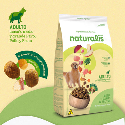 Naturalis Comida para Perro Adulto Raza Mediana Grande Pollo, Pavo y Frutas