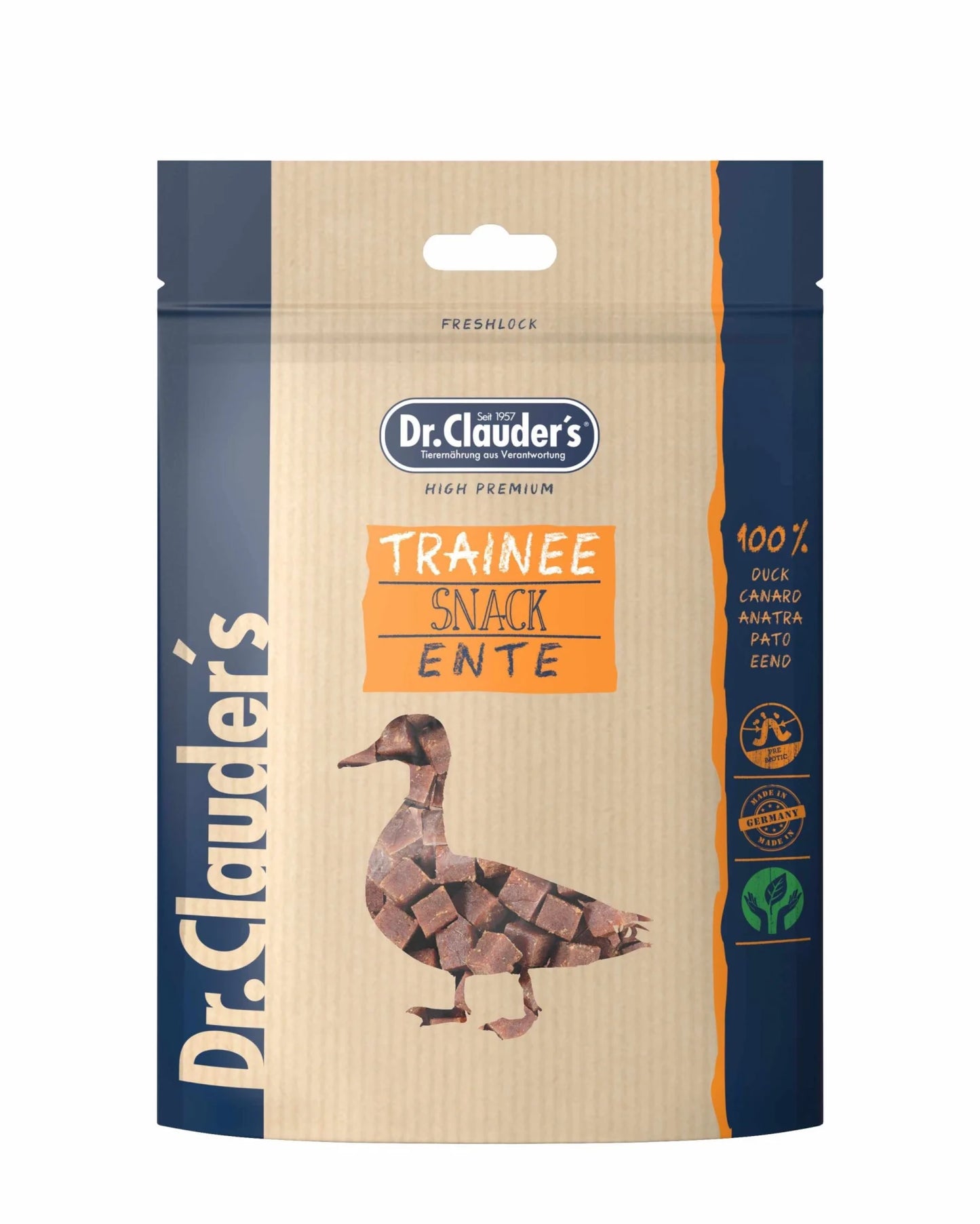 Bolsa de snacks de entrenamiento para perros y gatos Dr. Clauder's - Pato 80g