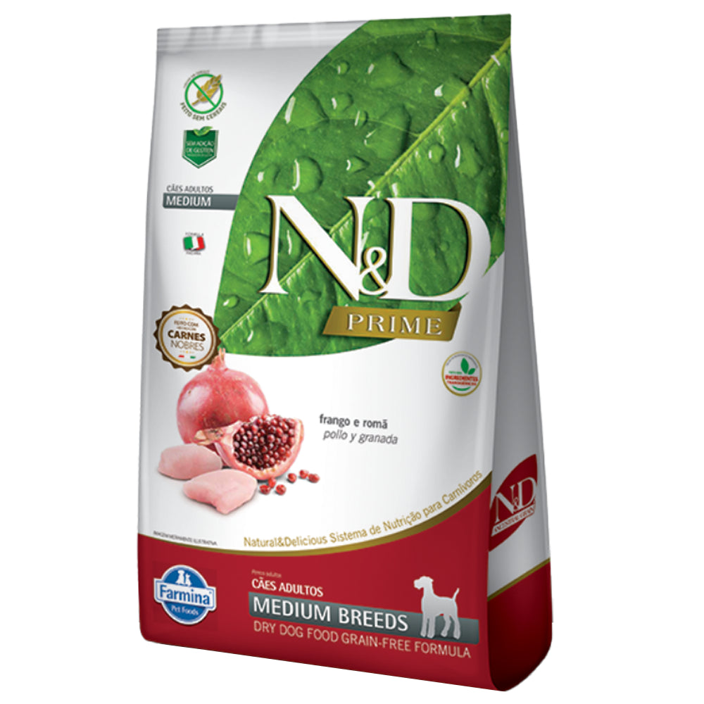 N&D PRIME Comida para Perros Adultos Razas Medianas Sabor a Pollo y Granada
