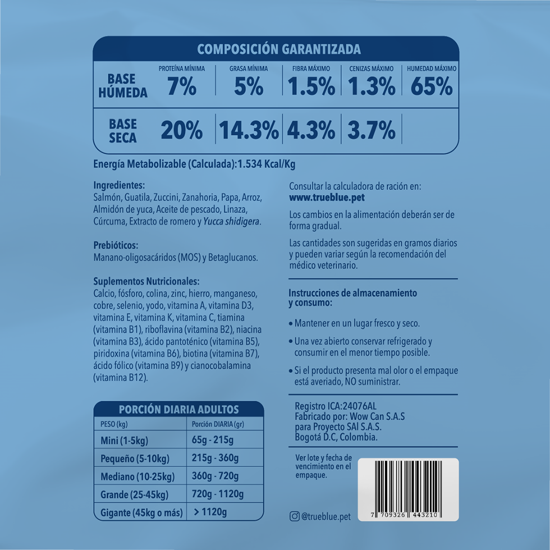 True Blue Comida Natural para Perro Salmon Sensitive 500 gr caja x 10 u